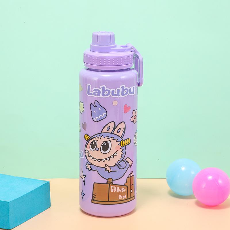 Children's Cartoon Plastic Cup High Value Large Capacity Solid Color Children's Water Cup Handle Portable Trend