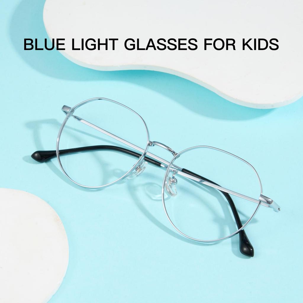 Cyxus Blue Light Blocking Glasses for Kids, Anti-Reflective, UV Protection, Lightweight Design, Cute for Boys and Girls, 6023 (Silver)