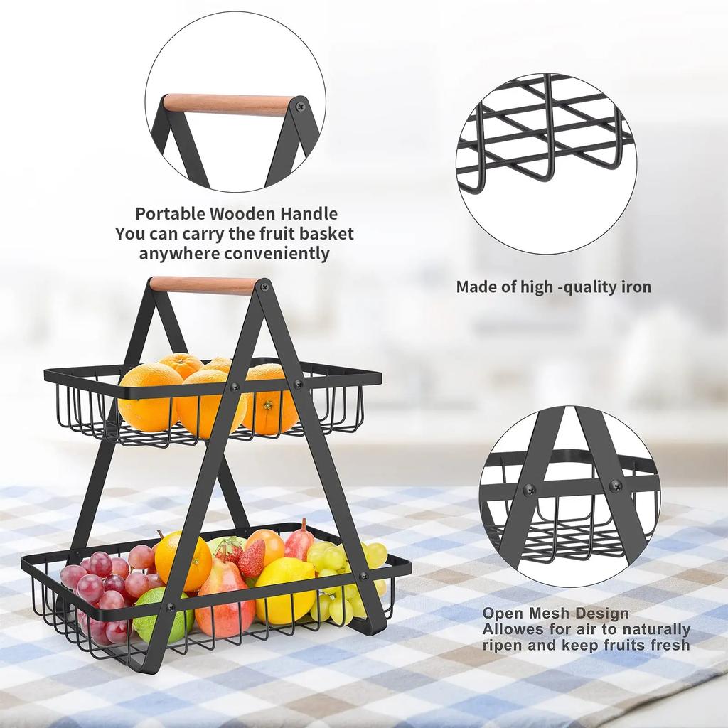2/3 Tier Countertop Fruit Basket,Portable Fruit Bowle Basket for Kitchen Organizer Storage, Fruits Vegetable Bread Snacks Basket