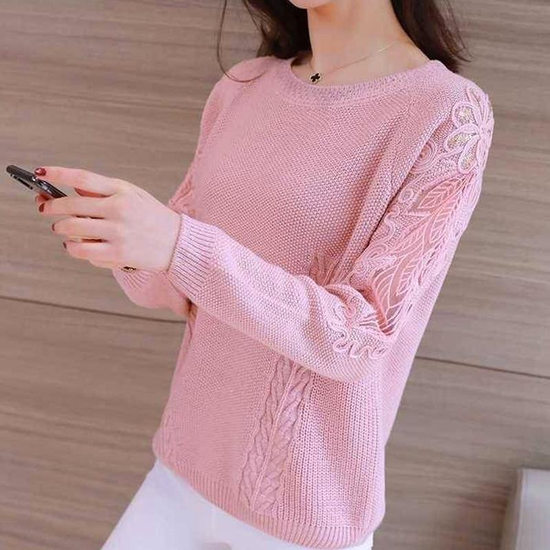 Sweater Women 2025 New Fashion Short Embroidered Pullover Lace Knitwear Thin Loose Openwork Trending Sweater Autumn and Winter