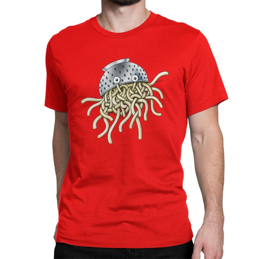 Flying Spaghetti Monsterism Monster With Colander T Shirts Men Funny TShirt Pastafarianism Fsm Religion Church Tees 5XL
