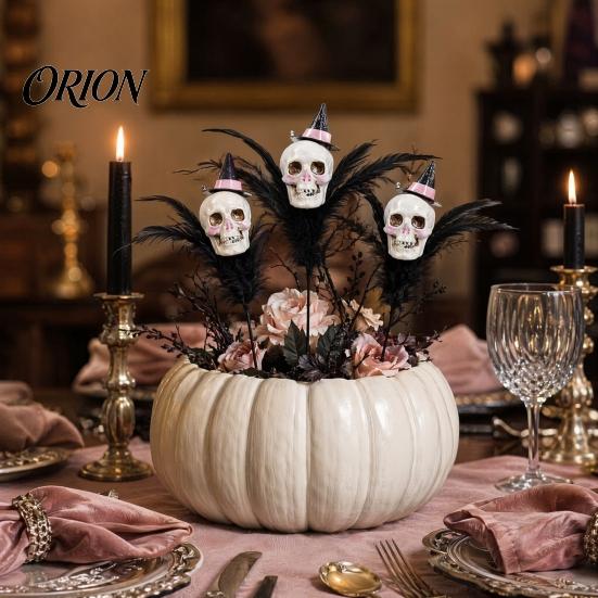 Halloween Wall Decorations Decoration, Skull Pumpkin Vase Insert, Gothic Ghost Feather Flower Theme Decor Arrangement, Spooky Dark Centerpiece