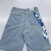 RogueWave Krokodillebroderi Denimshorts Høy midje Løse Knelengde Bukser Amerikansk Streetwear Jeans