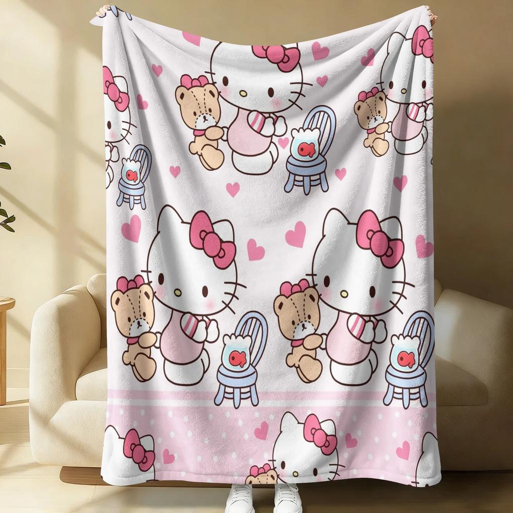 Gothic Sweet Kuromi Flannel Blanket Soft Warm Fluffy Throw Purple Strip Cute Sofa Bed Cover Office Nap Shawl Lightweight Blanket