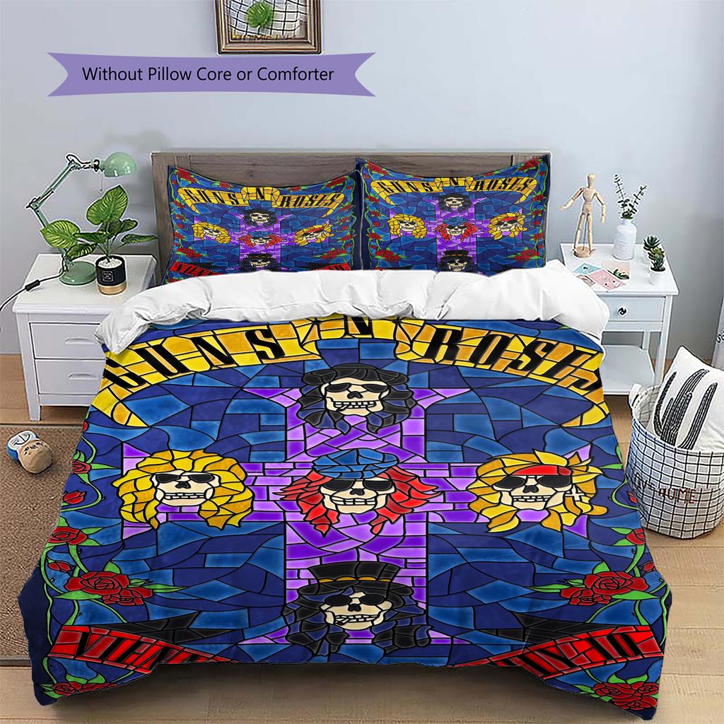 Guns N' Roses Pattern Bedding Home Decoration Birthday Gift (1 * duvet cover + 2 * pillowcase, without core)