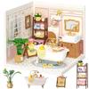 ROBOTIME Plastic DIY Miniature House Kit Dollhouse Miniature Food Toy Doll House with LED Lights Gift Craft Assembly "Super Creator" Pop Bubble Bathro