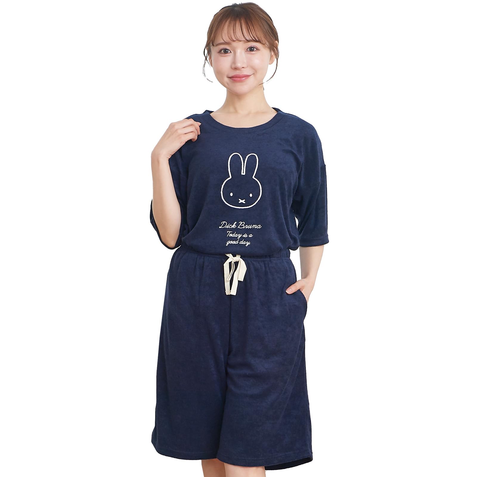 

Luanna Jena Miffy Loungewear and Soothing Short Sleeve Pajama Set with Length Soft Material Sleeves x Length Miffy [Simple, Cute, Face] Women s 3/4