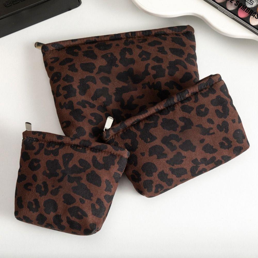 Portable Leopard Print Makeup Bag Large Capacity Zipper Design Cosmetic Bag Toiletry Bag Home Travel
