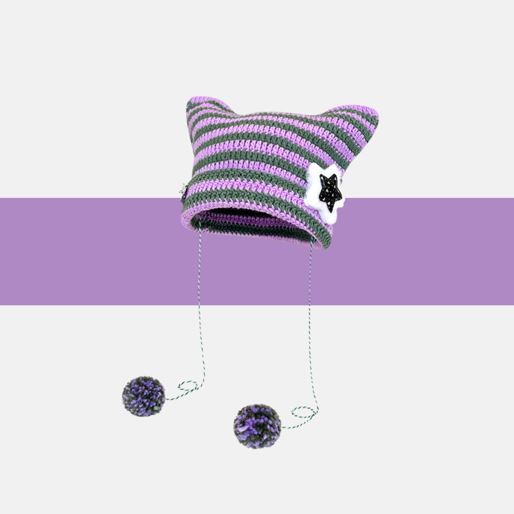 Striped Knitted Hat Korean Style Cute Warm Pullover Wool Hat