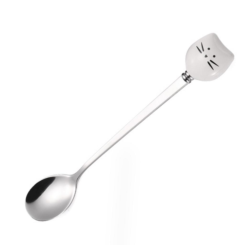 Cute Cat Spoon Stainless Steel Long Handle Spoon for Tea Coffee Ice Cream Dessert