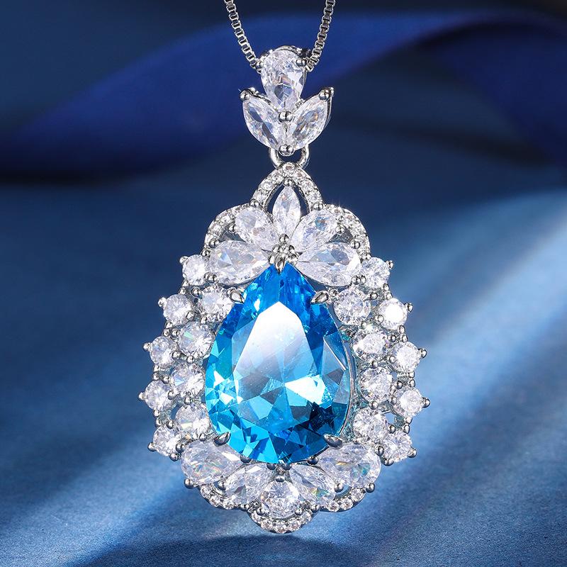 Jewelry Copper Bottom Gold-Plated Set Simulation Color Treasure Water Drop Light Luxury Temperament Set Female 13 * 18