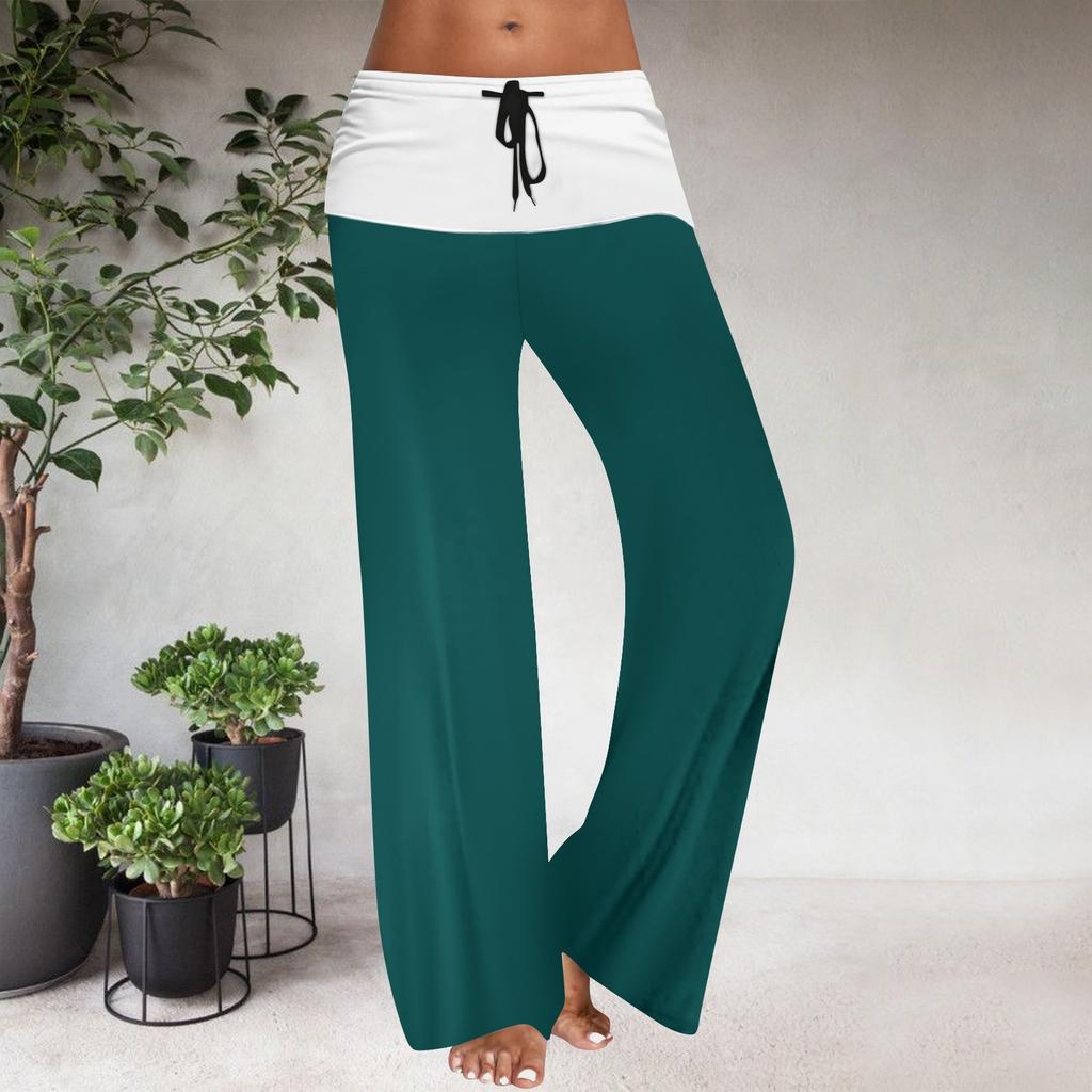 Damen Kordelzug Elastischer Bund Weites Bein Farbblockierung Lässige Hose