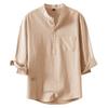 Loose Casual Men's Shirt Summer 7/8 Sleeve Stand Collar Mid Sleeve Pure Color Versatile Half Sleeve T-Shirt Fashionable