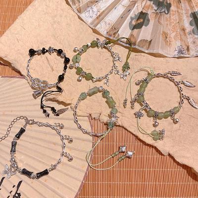 Retro Chinese-Style Butterfly & Bamboo Beaded Bracelet with Imitation Chalcedony - Sweet Gift for Her