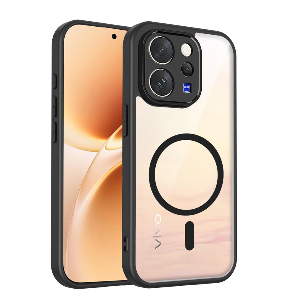 KEYSION Transparent Magnetic Phone Case for VIVO V70 5G Soft Silicone+PC Simple HD Clear Shockproof Back Cover for VIVO V70
