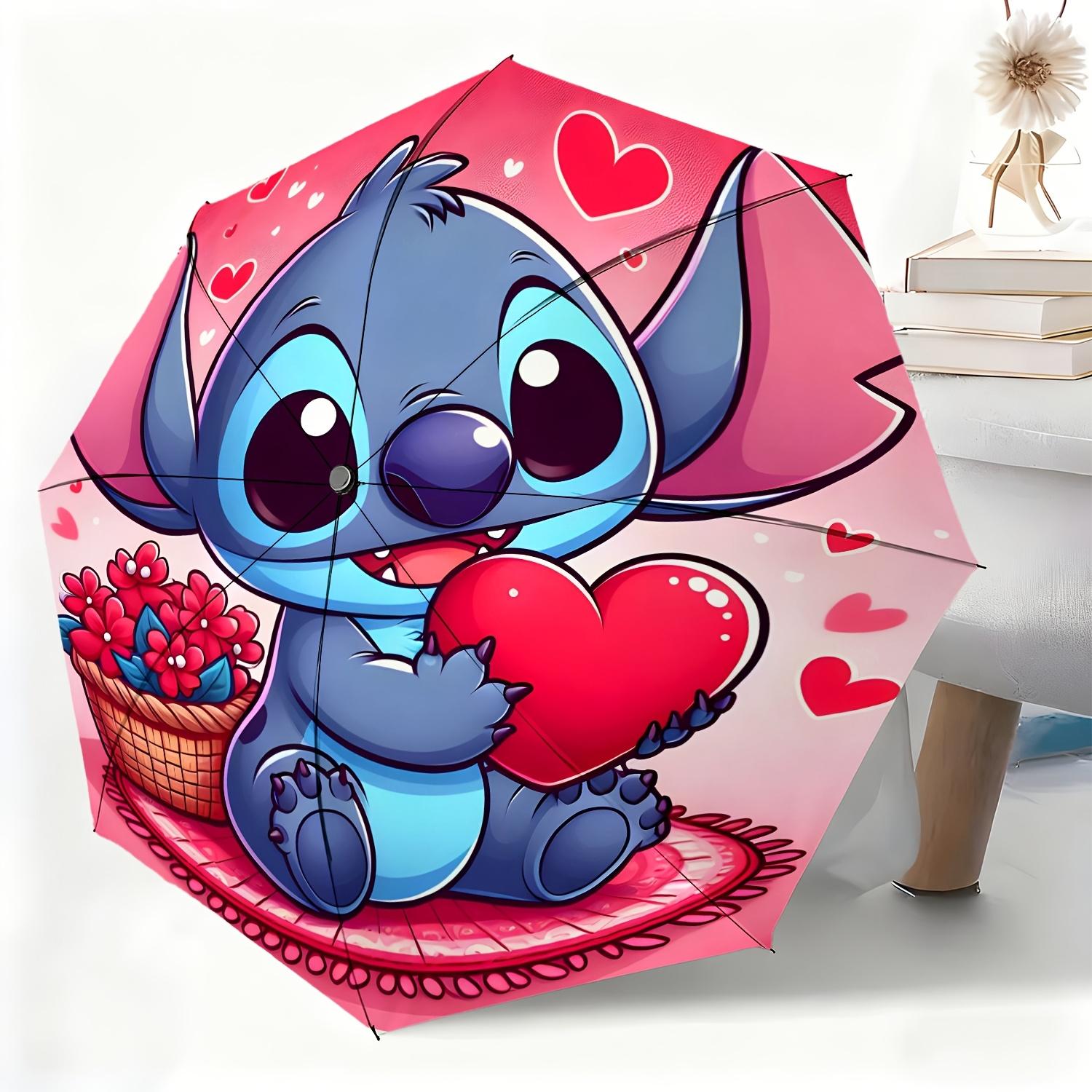 1pc Disney Stitch Heart Cute Pet Pattern Automatic Umbrella, All-Occasion Rain or Shine Umbrella, Portable Folding Umbrella, C (as the picture,Iron&8K)