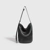 Borsa intrecciata a mano in pelle di mucca, Borsa a secchiello da donna di grande capacità, Borsa a tracolla crossbody casual per le vacanze