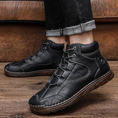 Men's Plus Size Autumn New Tendon Bottom Casual Mid-Top Leather Shoes Trendy Soft Bottom Leather Boots