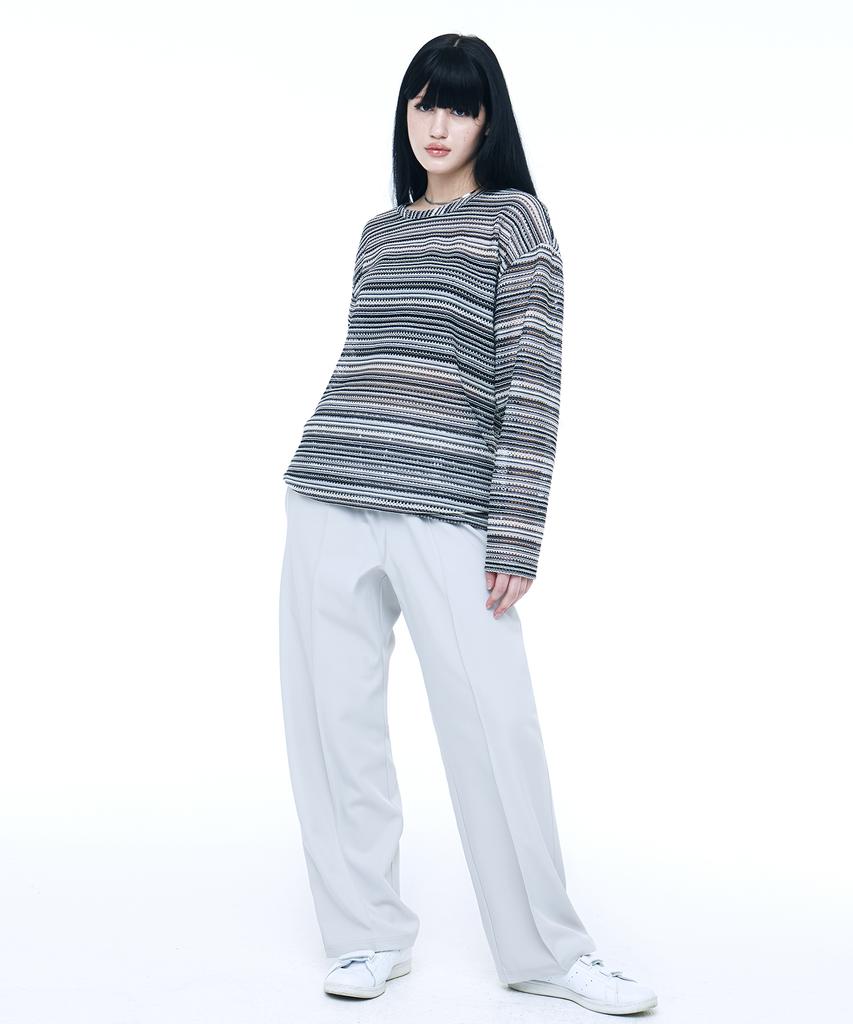 C WEAR BY THE GENIUS Oversized See-Through Craft Knit Pullover Black
