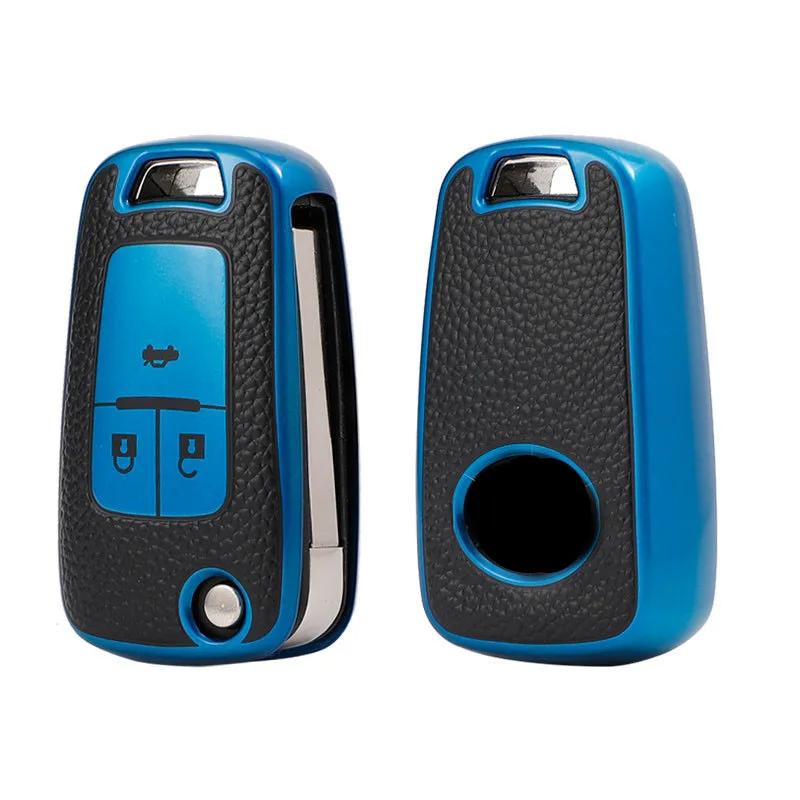 Leather Car Folding Key Case Cover for Chevrolet Cruze Aveo Trax Sail Malibu Captiva Opel Vauxhall Astra J Corsa Insignia Mokka
