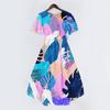 Women's Casual V Neck Short Sleeve Dress Vintage Floral Print Midi Length Lightweight Summer Dress