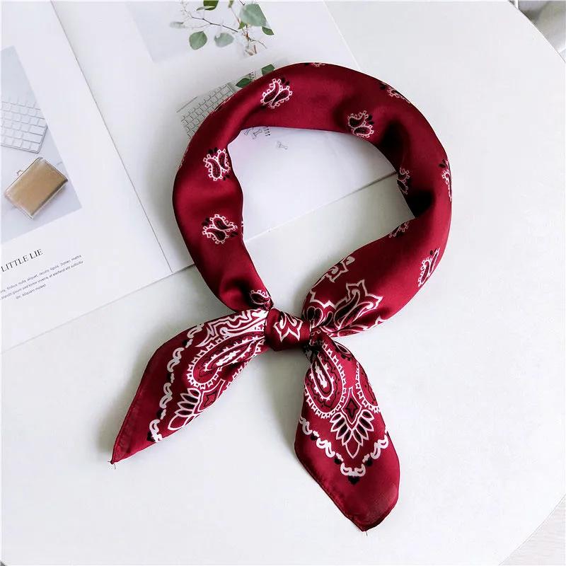 70cm Fashion Bandana Hair Scarf For Women Paisley Print Kerchief Silk Satin Head Scarfs Square Shawl Wraps Neck Scarves For Lady