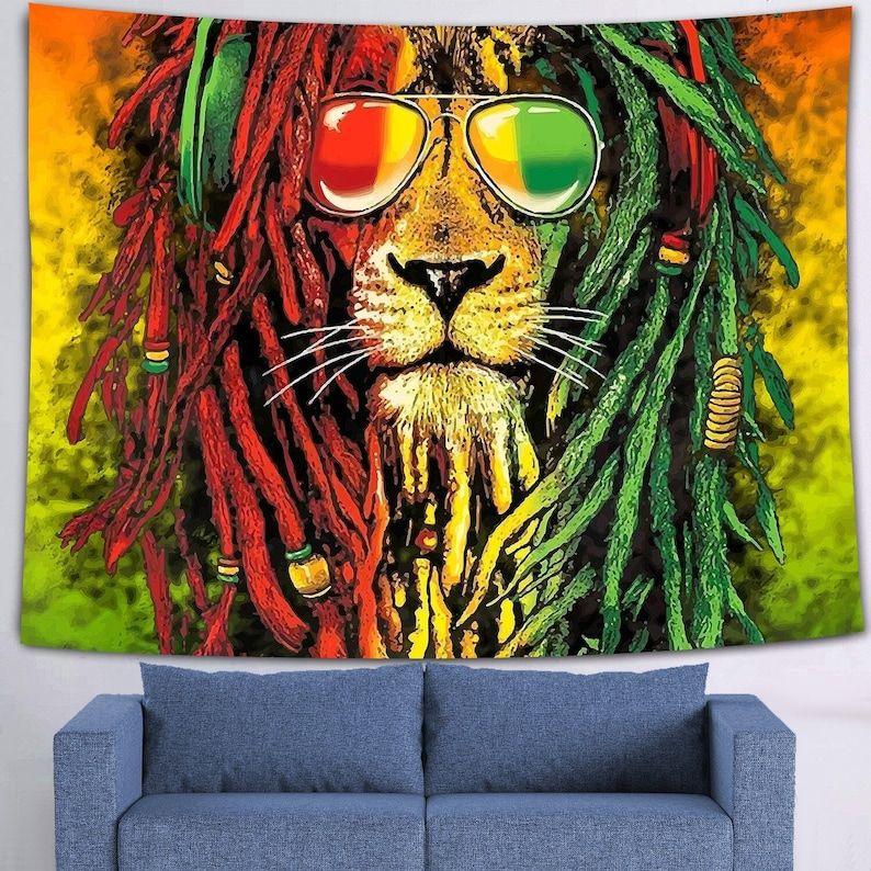 Rasta Lion Tapestry Rastafarian Reggae Art 75x100 чёрный