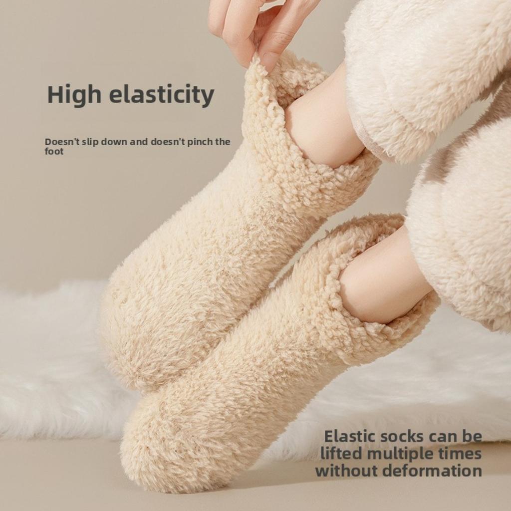 5-1 Paires de Sacs d'Hiver en Polaire Corail et Chaussettes pour Femmes, Chaussettes d'Intérieur Chaudes et Moelleuses, Laine d'Agneau et Chaussettes Épaisses pour la Maison