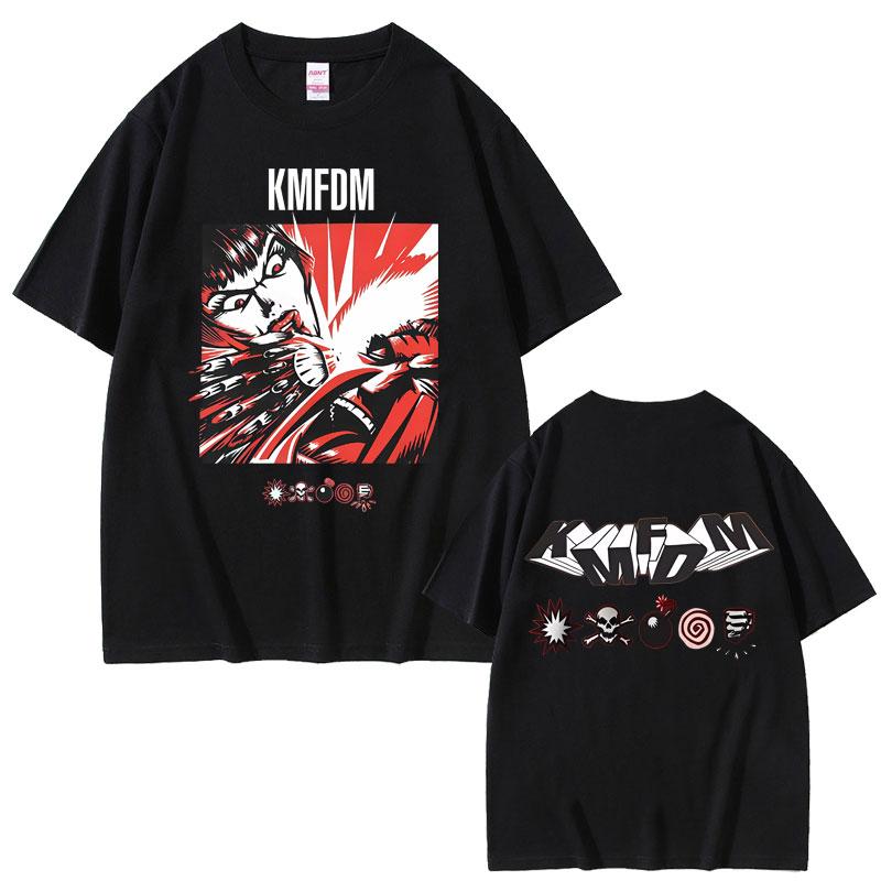 Camiseta Gráfica de Tour de Rock Kmfdm 97 Verano Hombres Mujeres Vintage Gótico Punk Streetwear Masculino Casual Camisetas de Algodón Puro