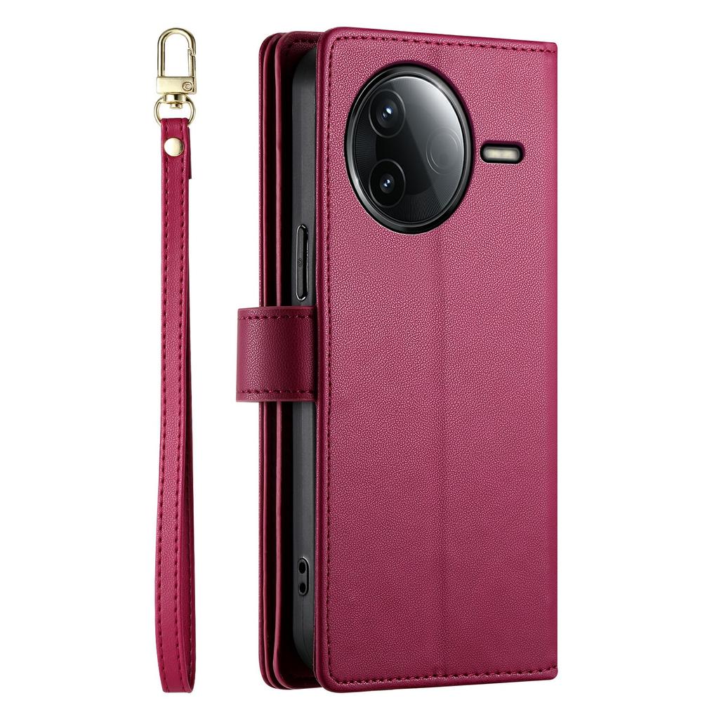 DF-011 For Xiaomi Redmi K80 5G/Poco F7 Pro 5G Case Zipper Pocket Wallet Leather Phone Cover with Straps