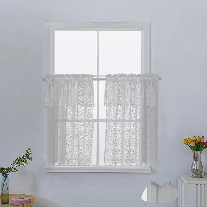1 Pcs Kitchen Lace Window Screen Curtain Coffee Short Curtain Small Wear for Home Dormitory Bed