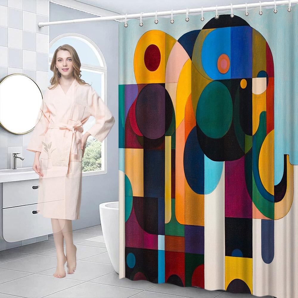Vibrant Abstract Geometric Waterproof Mildew-Resistant Shower Curtain - Modern Design for a Bold Bathroom Décor Experience