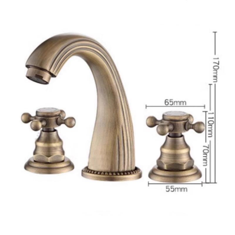 Tuqiu Gold Bathroom Faucet Widespread Sink Tap Brass Antique Basin Faucet Black Lavotory Faucet 3 Hole Hot & Cold Water Tap