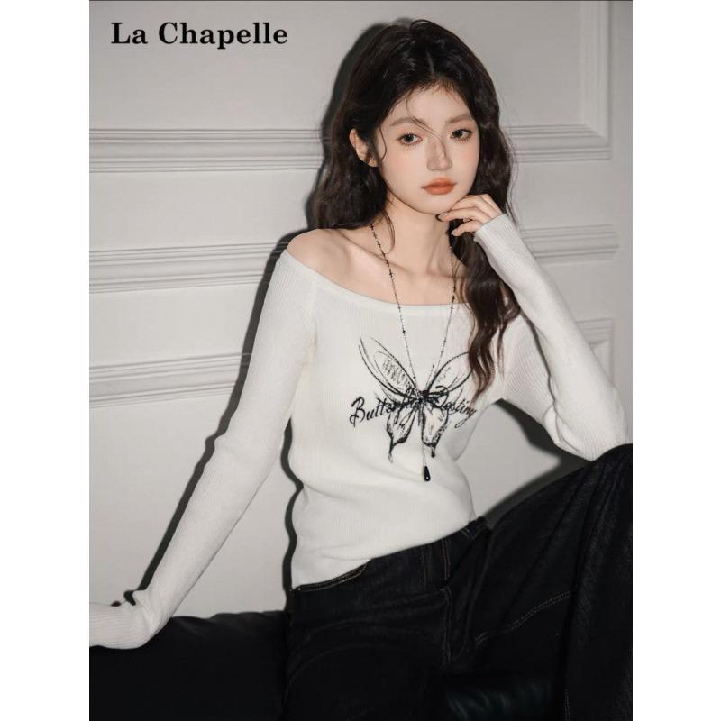 

Off-shoulder butterfly printed knitted sweater women s spring and autumn new design sense slim-fitting Spice girl inner bottoming shirt top One size fits all [recommended 80-60kg] белый