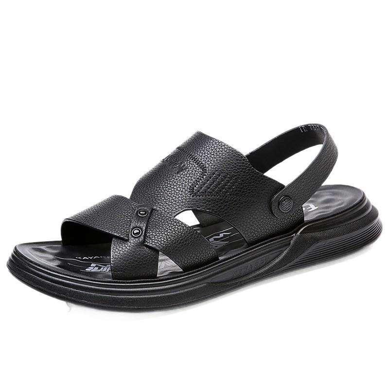 Mens Genuine Leather Slide Sandals Breathable TPR Sole Outdoor Casual Slip-On Footwear Beach