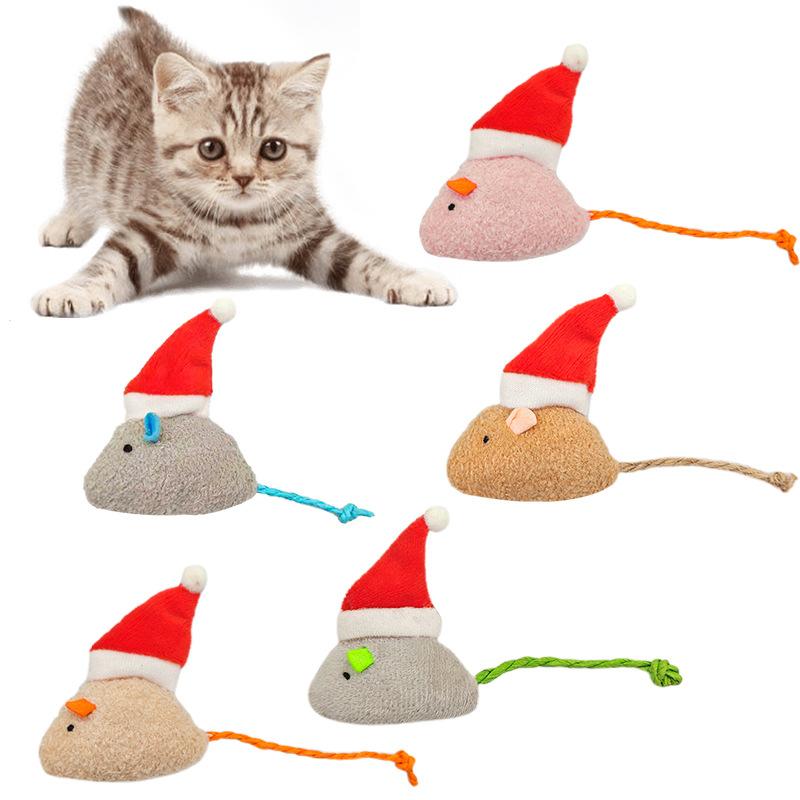 Cat Toy Mouse Christmas Hat Self-hi Cat Toy Colorful Plush Little Mouse Cat Toy