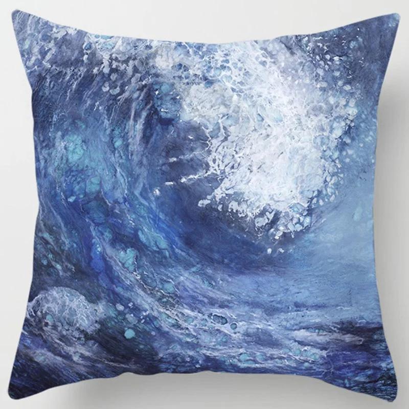 Home Decor Dynamic Ocean Waves Printed Pillow Covers Pattern Cushion Cover Suitable For Sofa Bedroom Car Pillow Cover