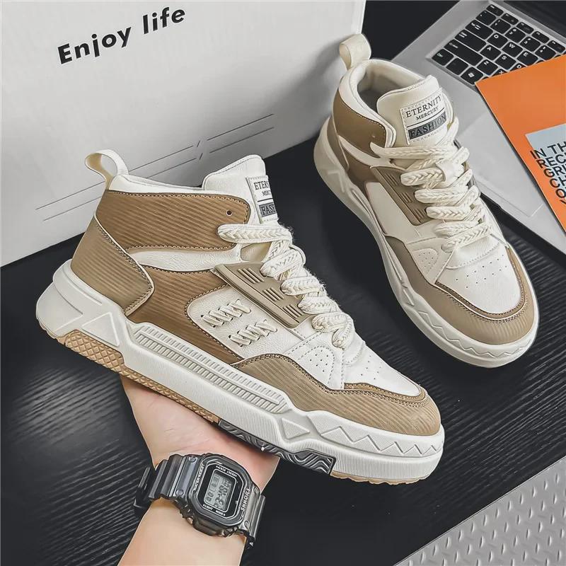 Men's Retro High-Top Canvas Shoes - Autumn Thick-Soled, Casual Style