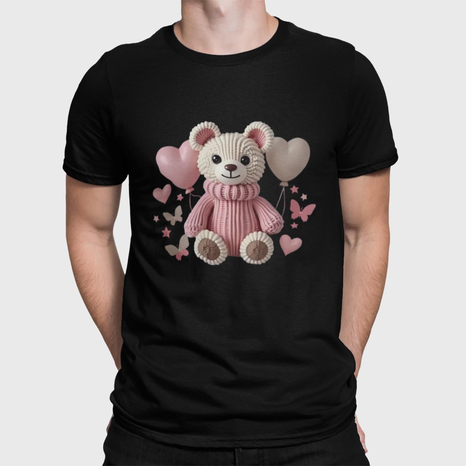 Cute Teddy Bear Shirt Pink Hearts Kawaii Bear Graphic Unisex Tee Unisex T-Shirt M