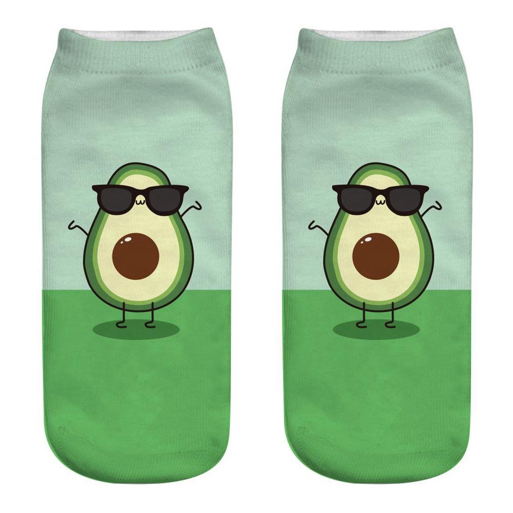 Neue 3D-gedruckte Cartoon Happy Avocado Cool Fashion Lustige Frucht Damen Socken Unisex Kurze Socken Kunst Neuheit Geschenk Dropship