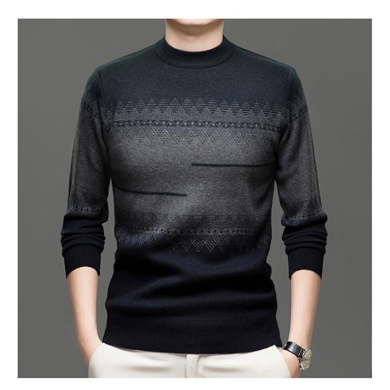 Men Round Neck Long Sleeve Mid Thickness Casual Knitted Sweater Pullover For Middle Aged Dad