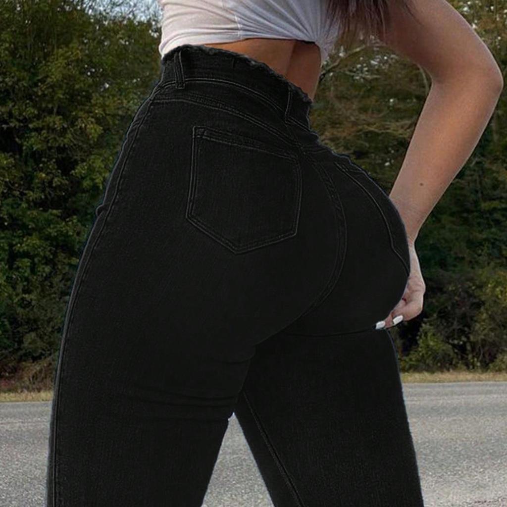 Women's High Waist Washed Women's Jeans Fashionable Versatile Straight Leg Pants