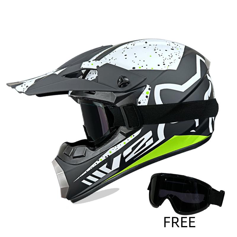 Professional Off-Road Helmet Dot Certified - Motorcycle Motocross Helmet with Goggles, Removable Liner & Lightweight Quick-Relea