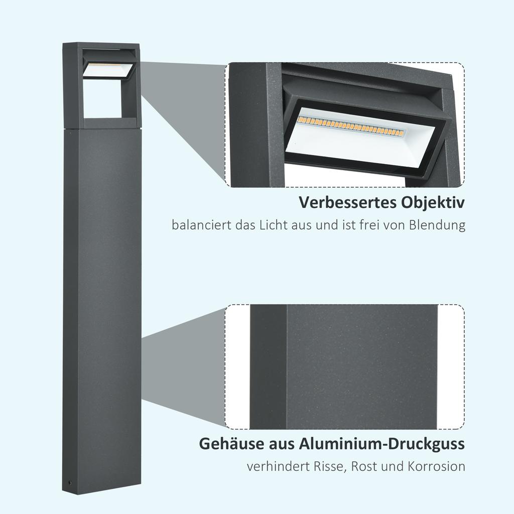 Garden Lamp, Path Light, Post Light with LEDs, Weather-Resistant, 16cm x 5cm x 90cm, Dark Grey
