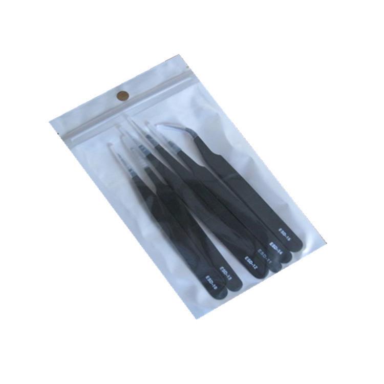 Black Anti-static Stainless Steel Bent Tip Tweezers Set for Nail Art, Journaling, and Household Use