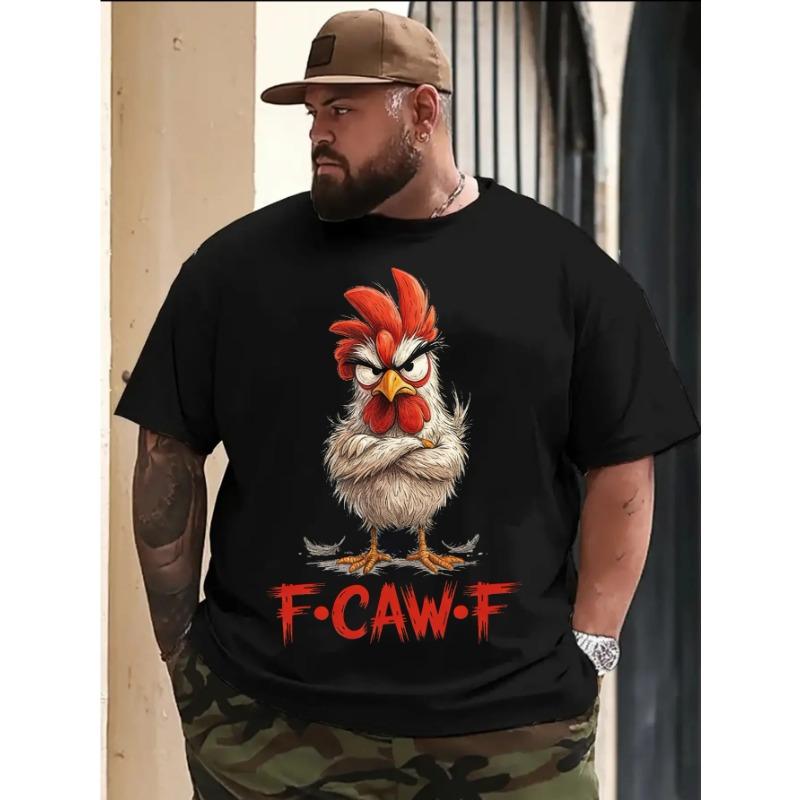 European sizes Men s Large-size Funny F-Caw-F Chicken Pattern T-shirt - 100% Vintage Loose Short-sleeved T-shirt, Loose, Soft S чёрный