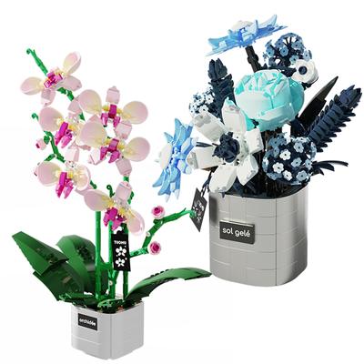 Creative Orchid Traverse Star Blue Flowers Building Blocks Botanical Collection Crafts Assemble Bricks Toys Gift for Kids Girl