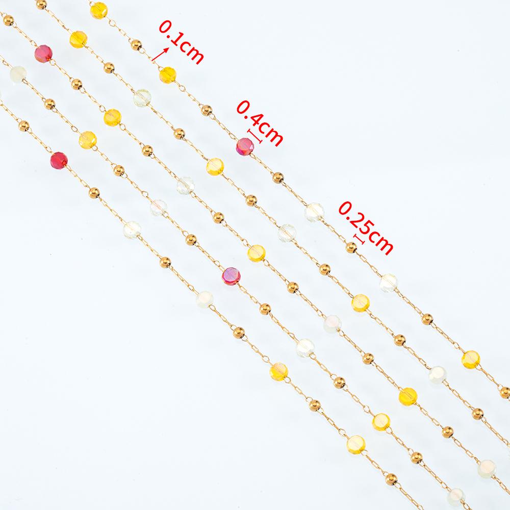 1M Stainless Steel Round Crystal Beaded Chains Gold Color Link Chain for DIY Boho Necklace Bracelet Chain Jewelry Making Materia