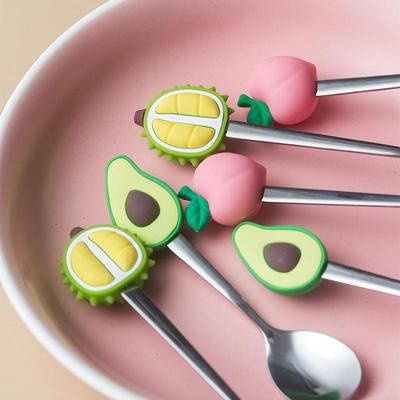 Fourchette à fruits cuillère en acier inoxydable en forme de fruit créative pêche durian avocat cuillère à dessert silicone+ fourchette à fruits en acier inoxydable