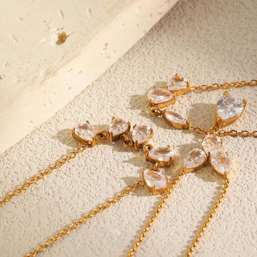 European and American Trendy Niche Design Exquisite Pendant Stainless Steel Plated 18K Gold Waterdrop Various Zircon Necklace